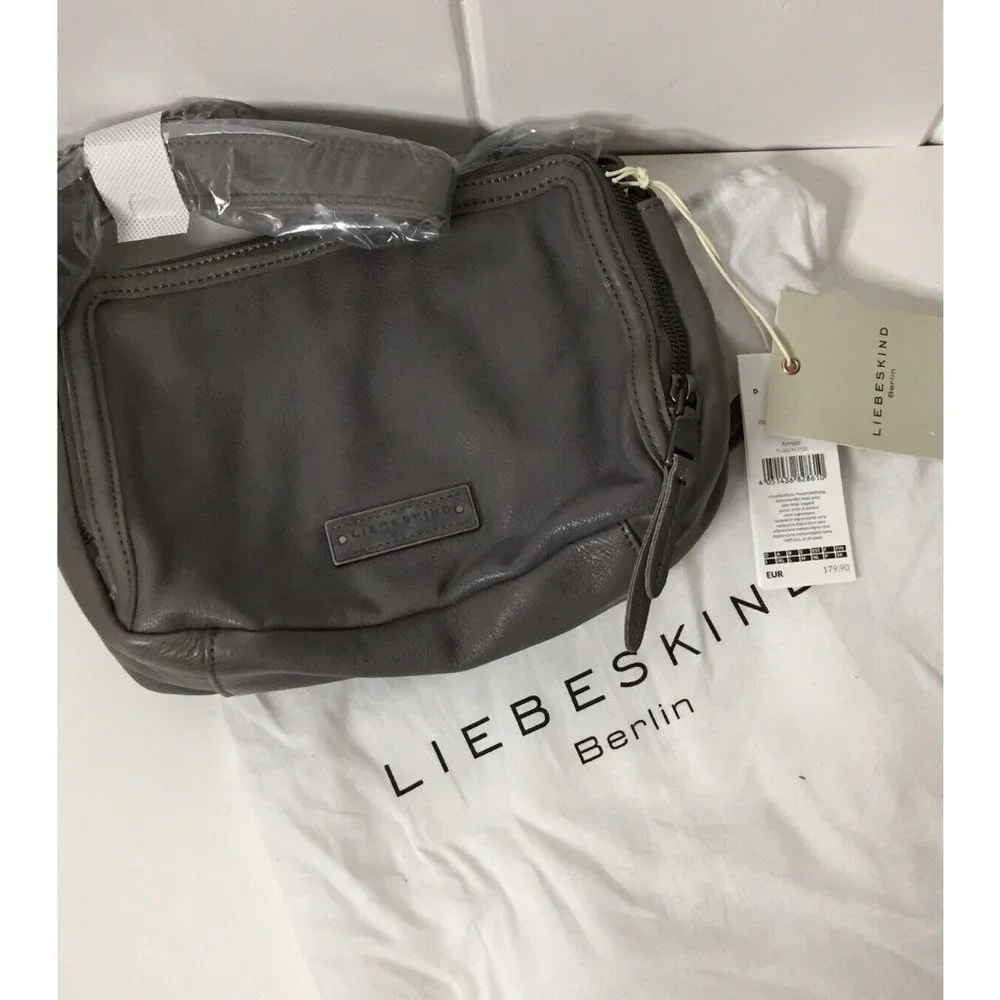 NWT liebeskind berlin small Crossbody handbag Annett Grey Leather Zip Detail - Picture 2 of 9